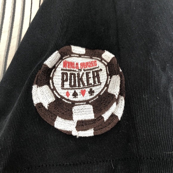 Bobby Chan World Series Poker Silk Button Front Shirt XL Black Ivory Stripe WSOP - Picture 4 of 13